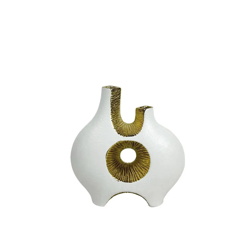 ΚΕΡΑΜΙΚΟ ΒΑΖΟ ΛΕΥΚΟ/ΧΡΥΣΟ ΑΦΗΡΗΜΕΝΟ ΤΡΥΠΑ & 2 ΣΤΟΜΙΑ - 24.9cm 1/8ΚΙΒ