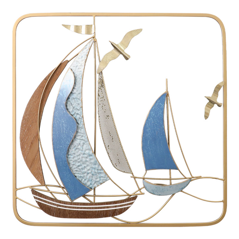 ΜΕΤΑΛΛΙΚΟ ΔΙΑΚΟΣΜΗΤΙΚΟ ΤΟΙΧΟΥ ΤΕΤΡΑΓΩΝΟ 2 ΚΑΡΑΒΙΑ ΚΑΙ ΠΟΥΛΙΑ - 50.2x50.2x3.2cm 4/ΚΙΒ