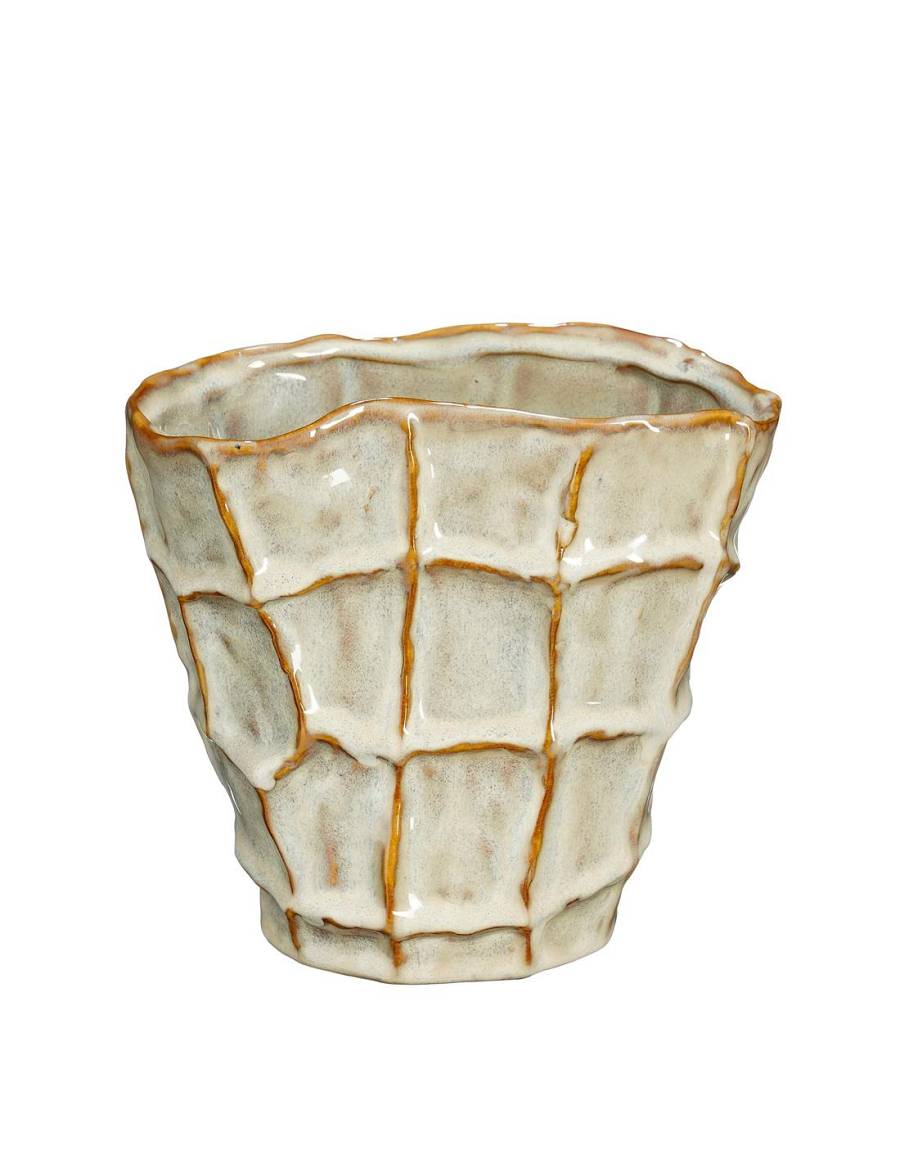 Βάζο cream οβάλ ανάγλ.τετράγωνα 18x11,5x16,5cm