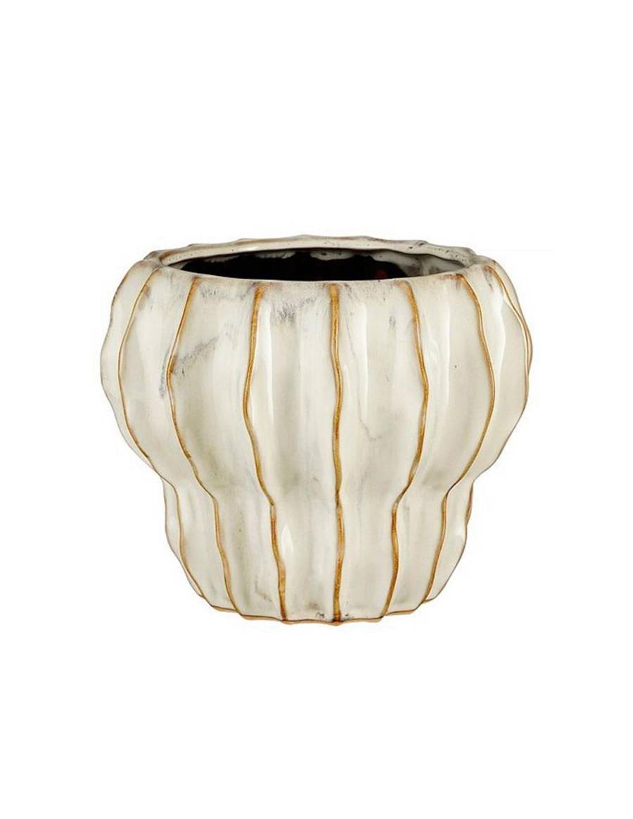 Βάζο κεραμικό ριγωτό  white 22x18cm