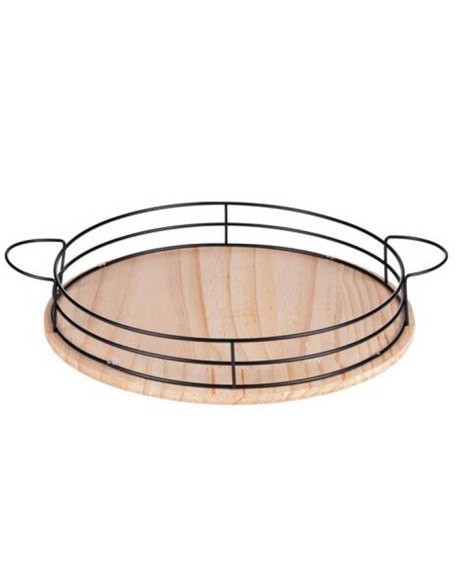 Δίσκος σερβιρίσματος ξύλο/μεταλ.χέρια Φ35 Η6cm