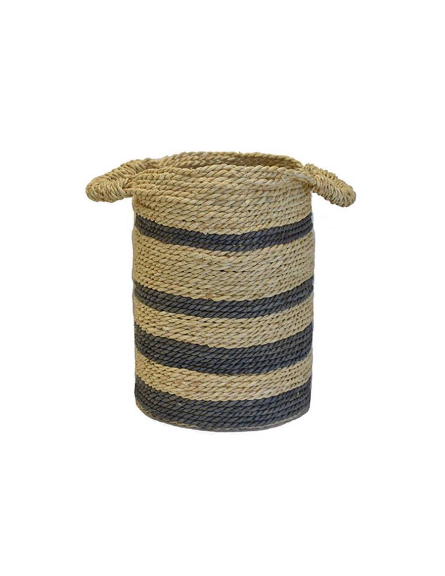 Καλάθι σχοίνινο εκρού με γκρι ρίγα Φ27Χ36