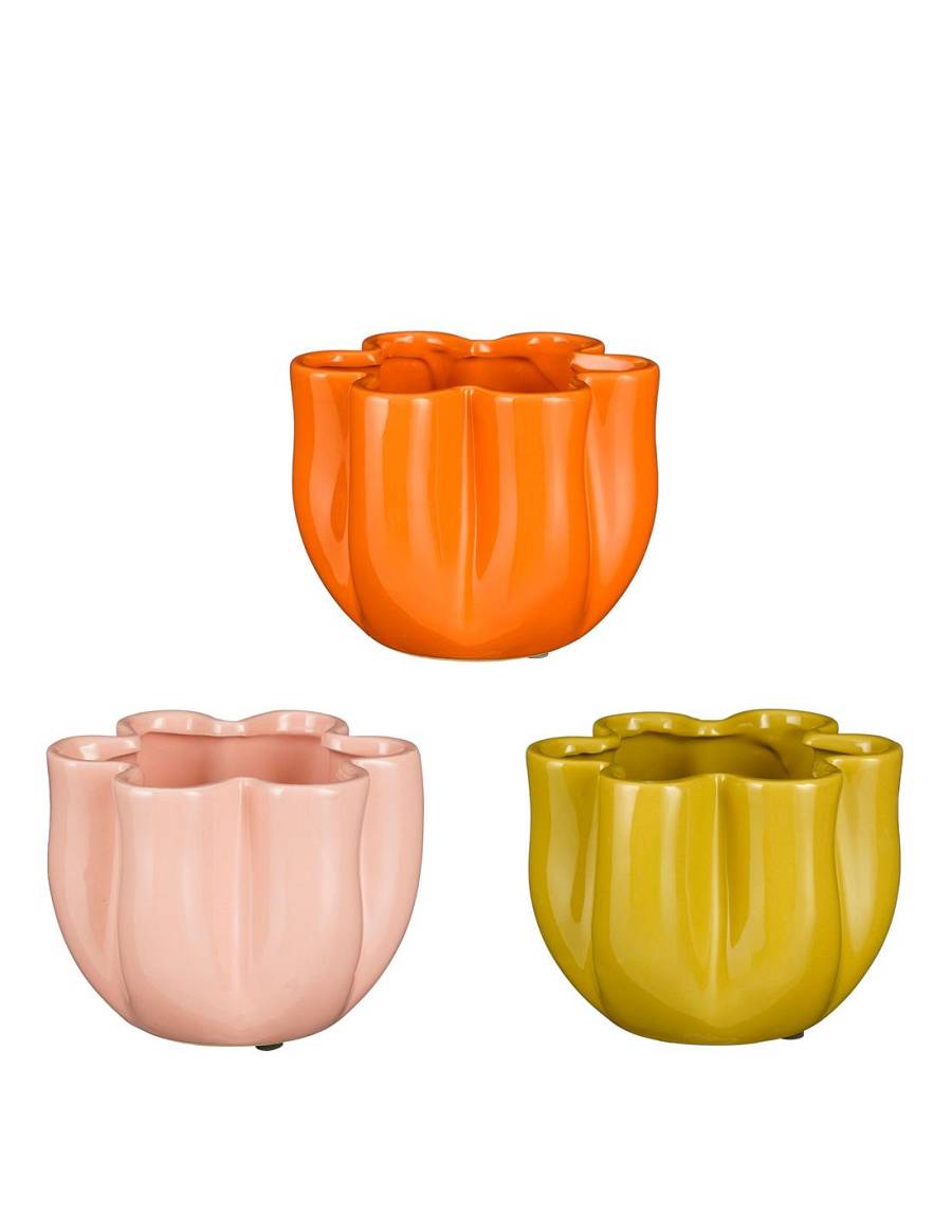 Κασπώ κεραμικό λουλούδι 3χρώμ. Φ17Η13 cm