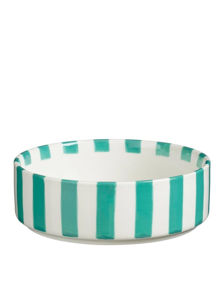 Μπωλ ριγωτό λευκό/πράσινο Φ16Η5cm