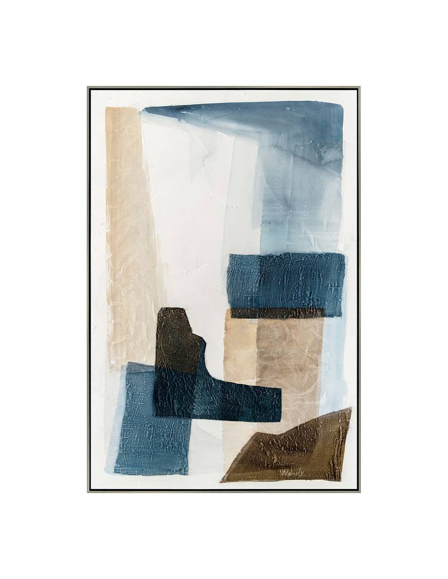 Πίνακας χειρ.ζωγραφ.με ξυλινο πλαίσιο,  εκρού μπλε 80x120 cm