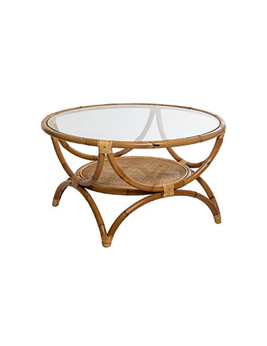 Τραπέζι σαλονιού bamboo με τζάμι Φ91 Η51cm