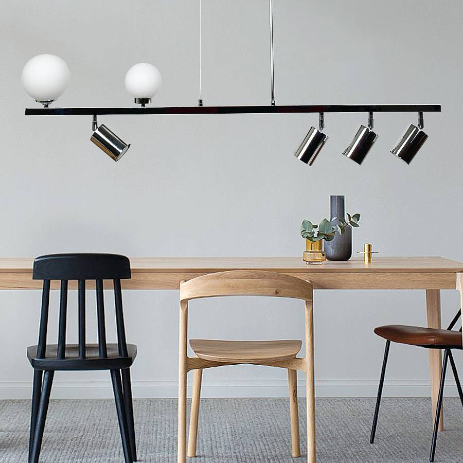 Κρεμαστό φωτιστικό από χρυσαφί μέταλλο και λευκή οπαλίνα 2XG9 και 4XGU10 D:110cm (6191-GL)