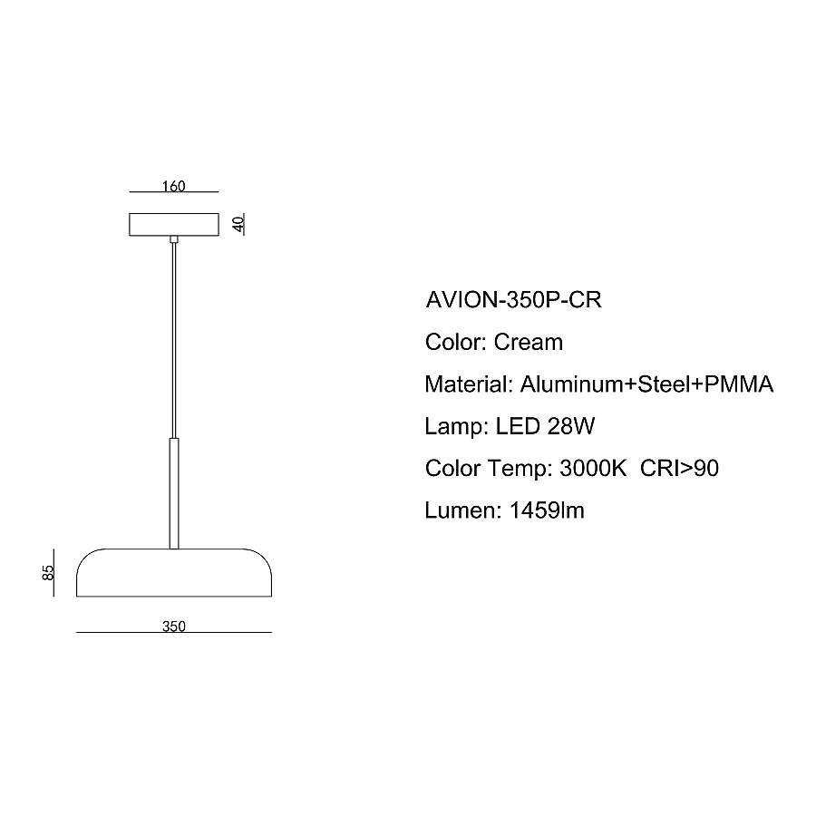 AVION - Κρεμ Μεταλλικό Κρεμαστό Φωτιστικό