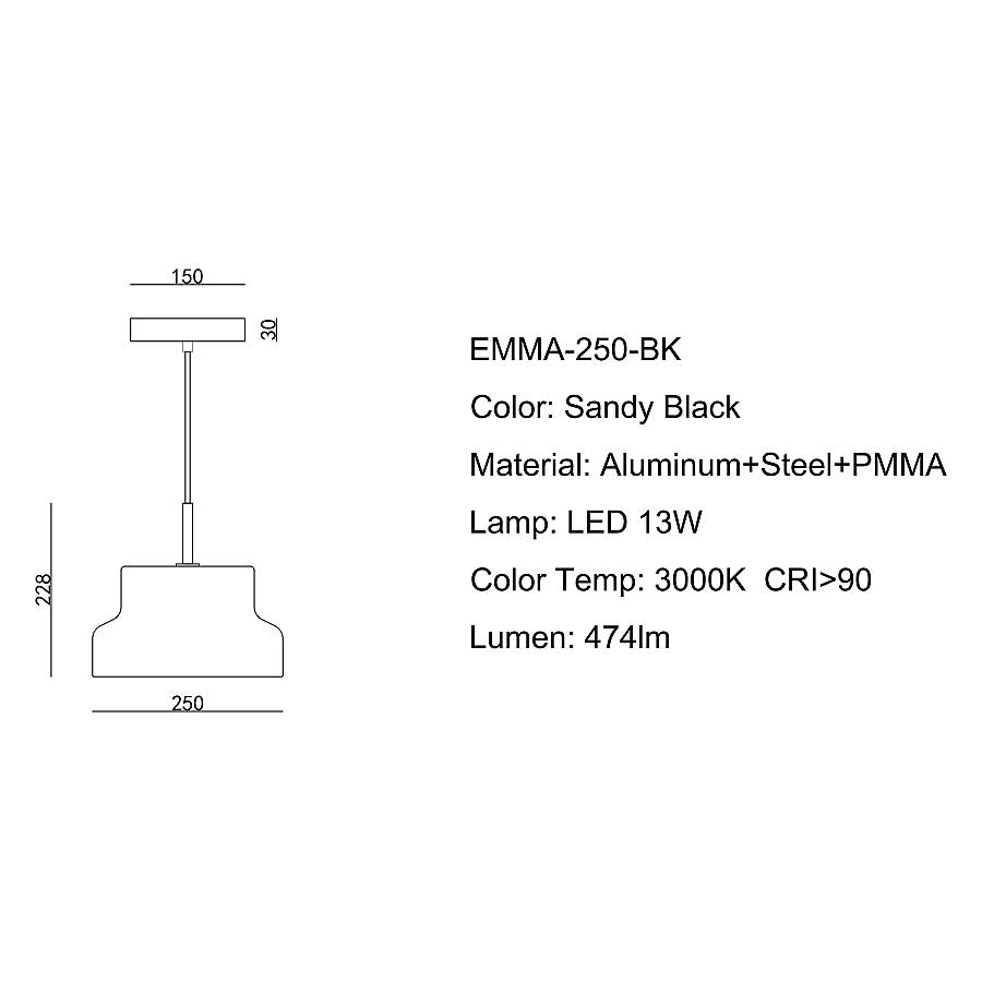 EMMA - Μαύρο Μεταλλικό Κρεμαστό Φωτιστικό
