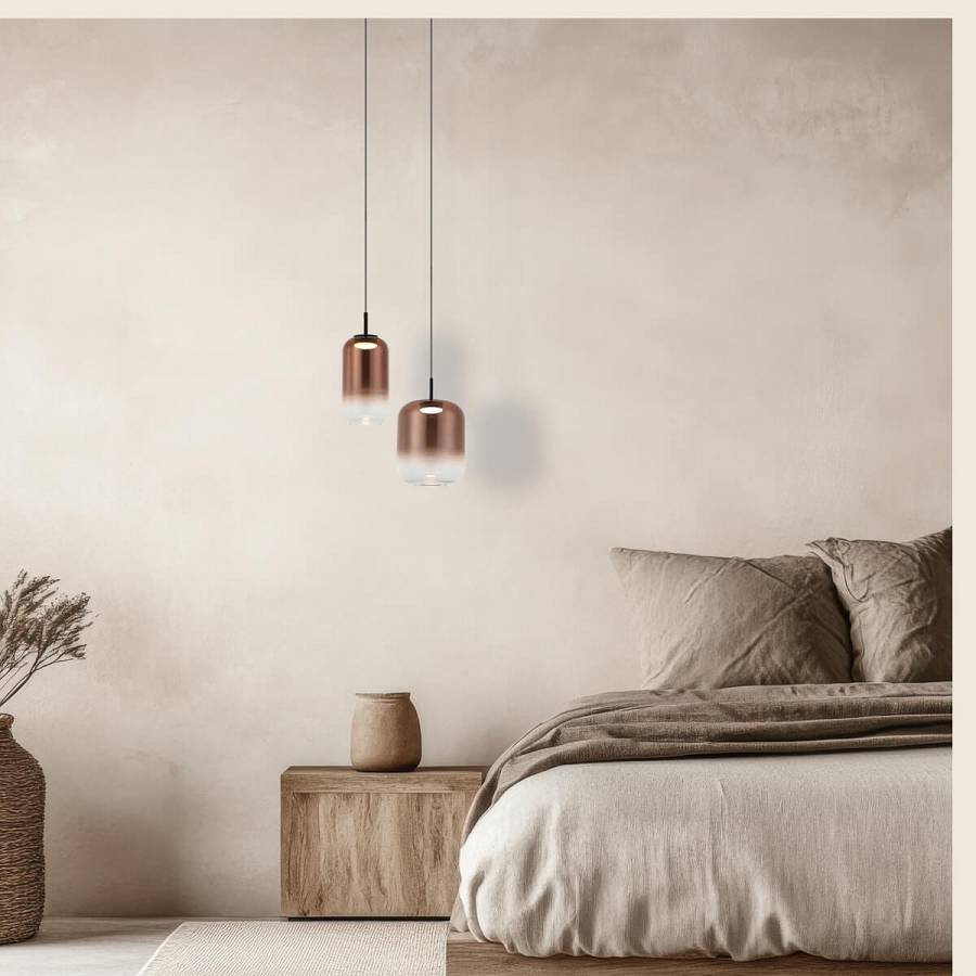 PENDANT LED LIGHT 12W 3000K BLACK-COPPER GLASS