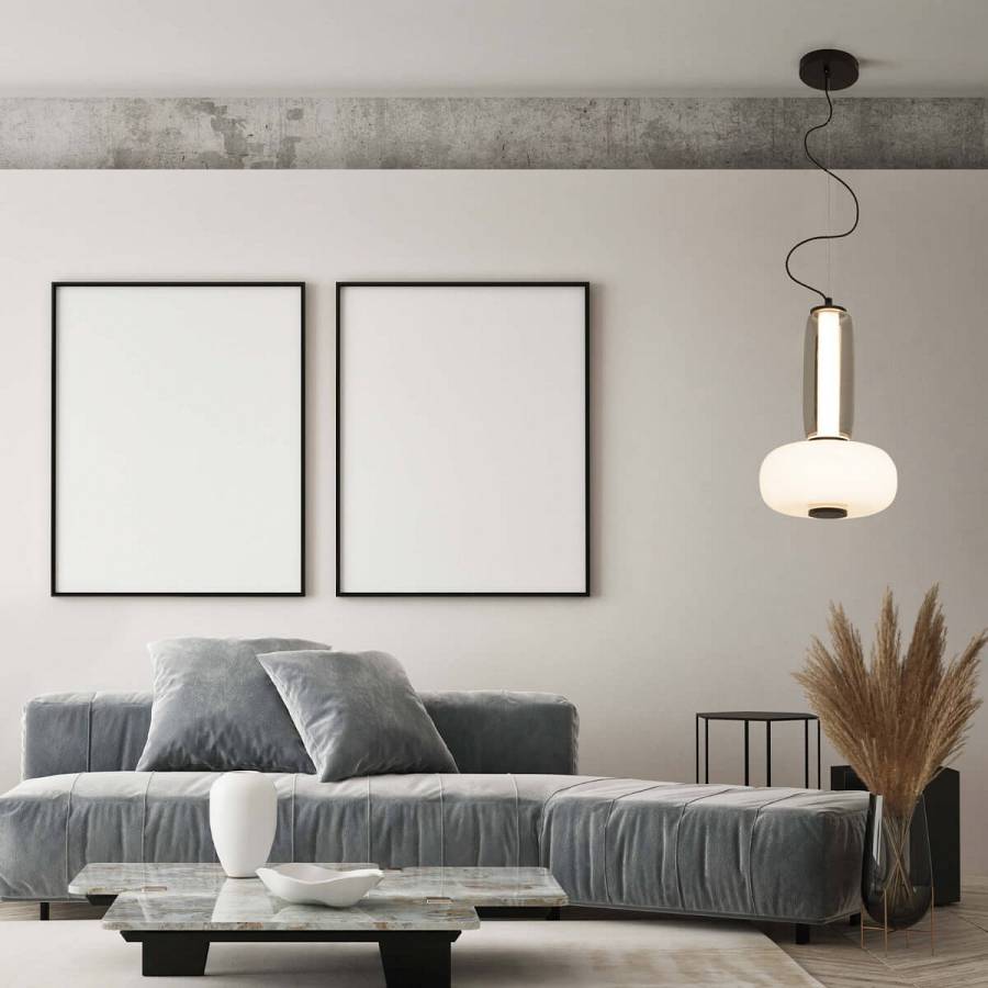 PENDANT LED LIGHT 23W 3000K METAL-SMOKED & OPAL GLASS , BLACK