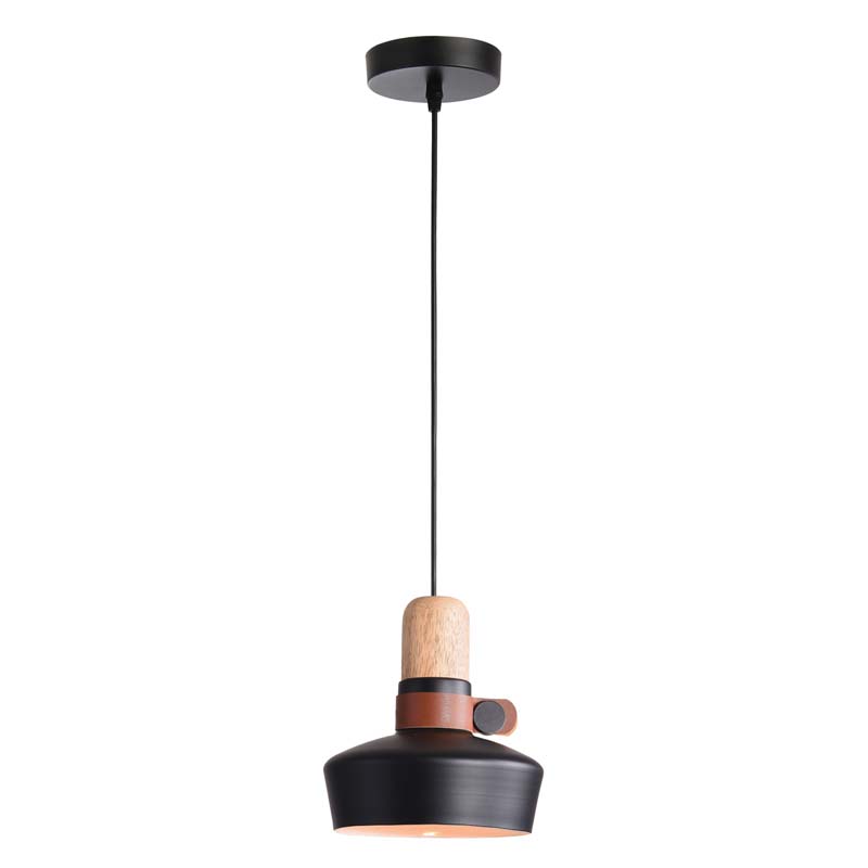 PENDANT LIGHT 1XE27 BLACK WOOD LEATHER