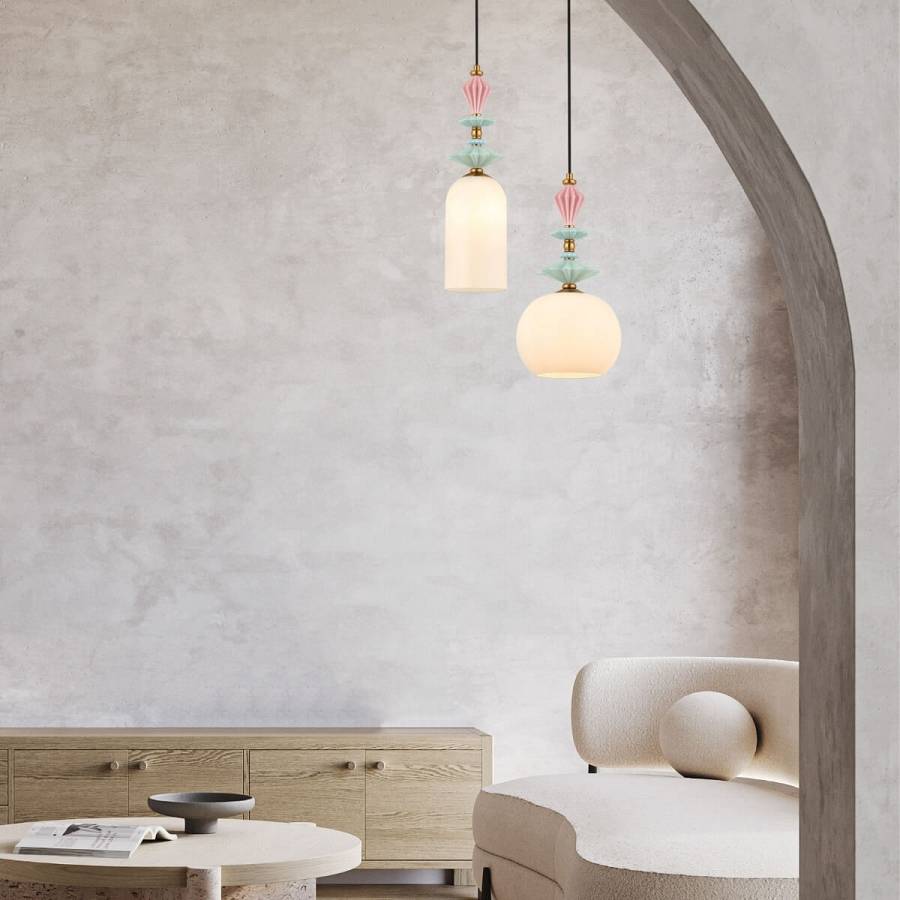 PENDANT LIGHT 1XE27 MAX 40W OPAL WHITE GLASS & CERAMICS