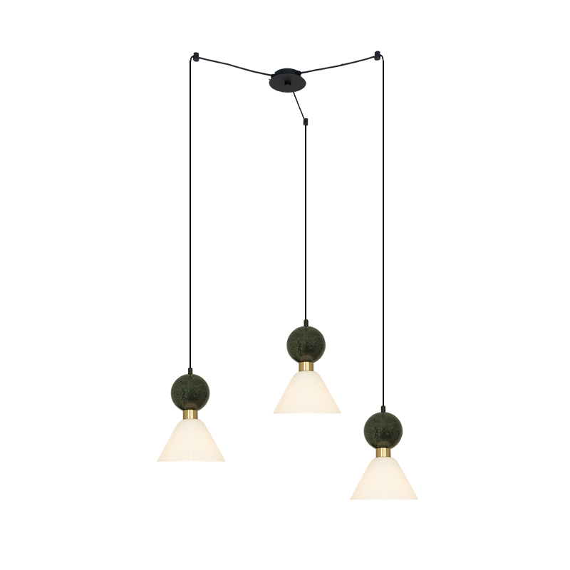 PENDANT 3XE14 MAX 15W GREEN MARBLE - BRASS
