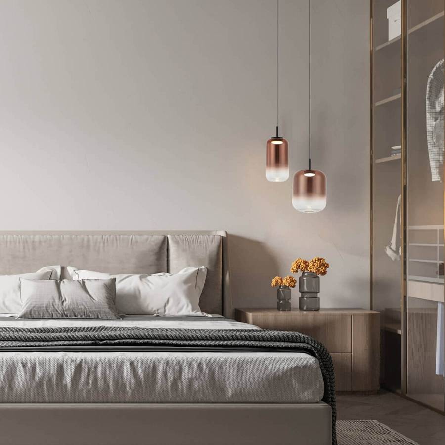 PENDANT LED LIGHT 12W 3000K BLACK-COPPER GLASS