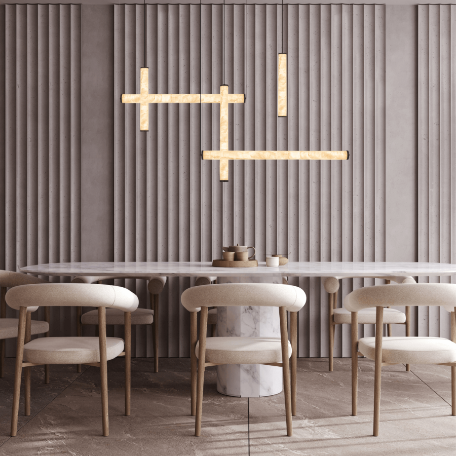 PENDANT LED LIGHT 93W 3000K SUNDY BLACK METAL - ALUMINIUM - ALABASTER