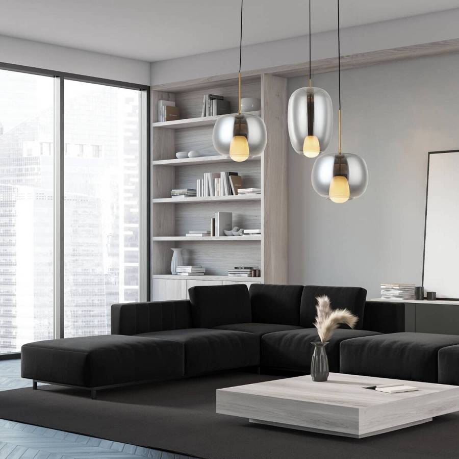 PENDANT LIGHT 3XG9 SMOKED GLASS -GOLD MATT