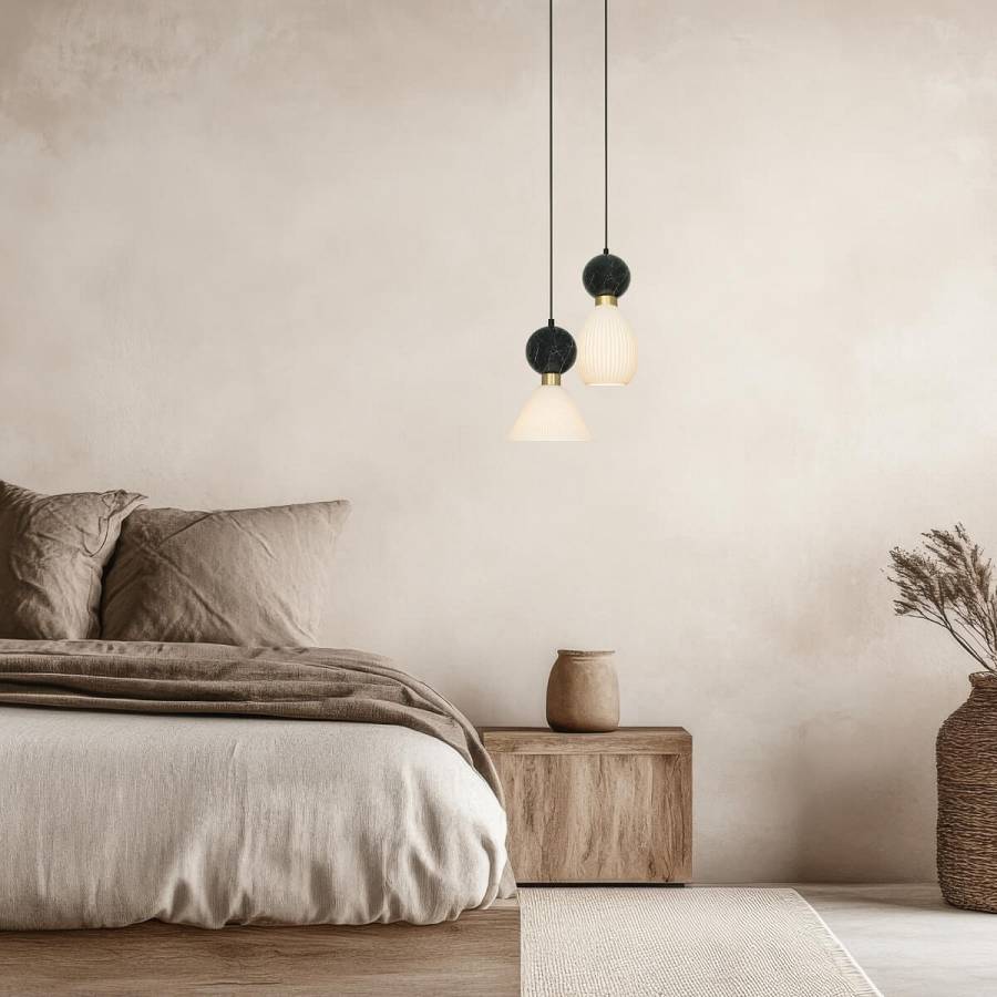PENDANT LAMP E14 MAX 15W BLACK MARBLE - BRASS