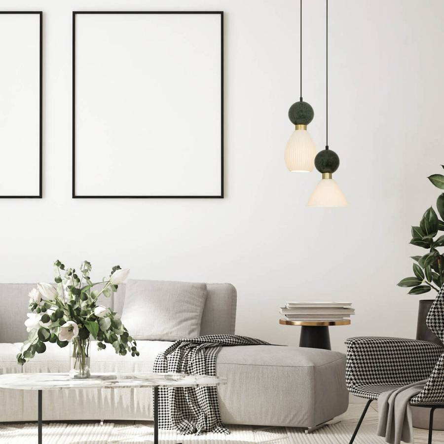 PENDANT LAMP E14 MAX 15W GREEN MARBLE - BRASS