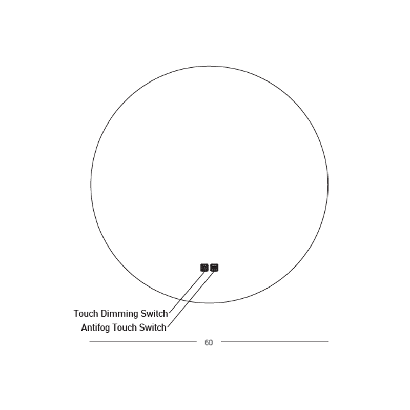 MIRROR WITH LED LIGHT 15W 3000K-4000K ROUND BACK LIGHT TOUCH DIMMING & ANTIFOG SWITCHES IP44