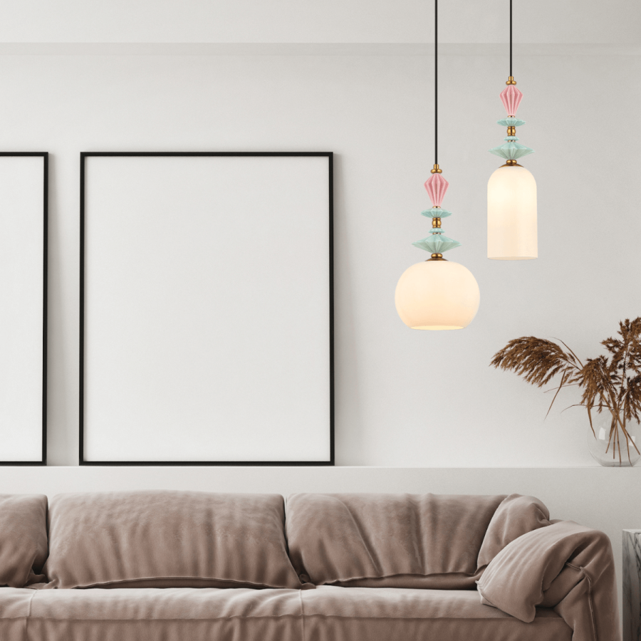 PENDANT LIGHT 1XE27 MAX 40W OPAL WHITE GLASS & CERAMICS