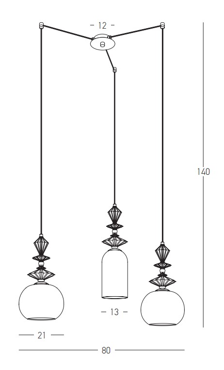 PENDANT LIGHT 3XE27 METAL/CERAMIC/OPAL GLASS