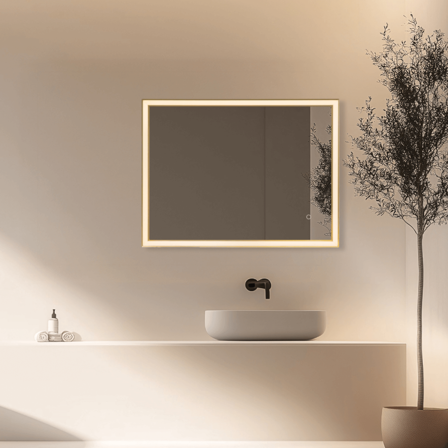 MIRROR WITH LED LIGHT 23W 3000K-4000K RECTANGLE TOUCH DIMMING SWITCH ANODIZED GOLD IP44