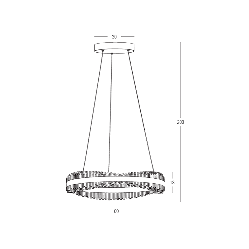 PENDANT LED LIGHT 58W 3000K TRIAC BRUSHED GOLD METAL - CRYSTAL