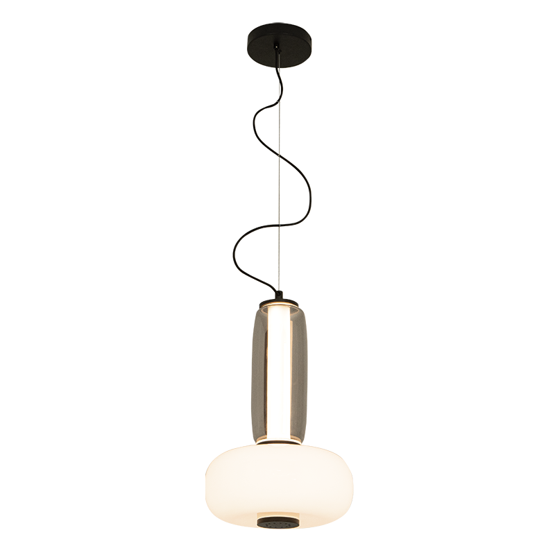 PENDANT LED LIGHT 23W 3000K METAL-SMOKED & OPAL GLASS , BLACK