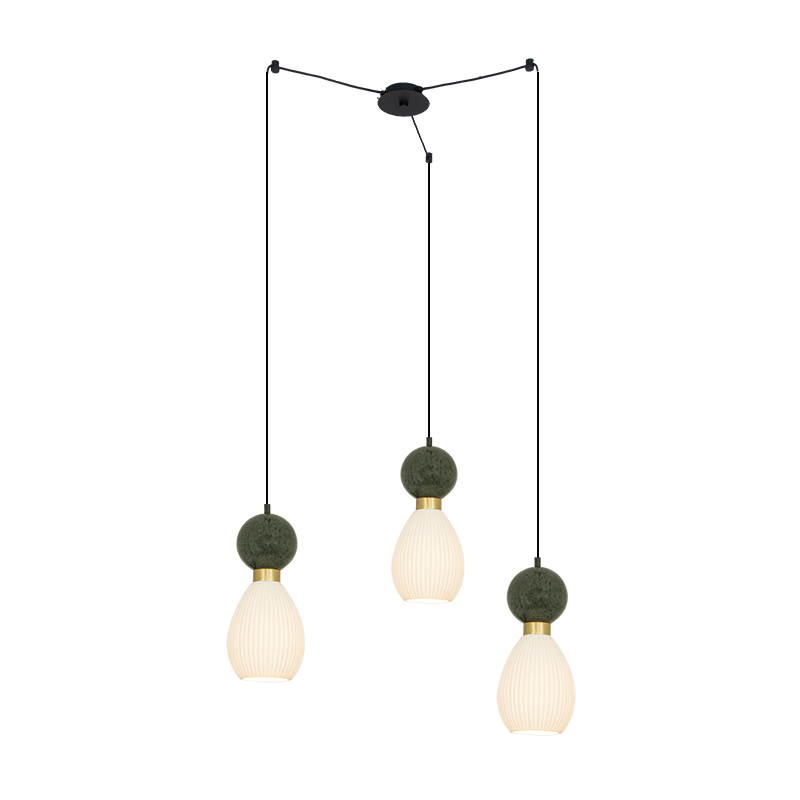 PENDANT 3XE14 MAX 15W GREEN MARBLE - BRASS