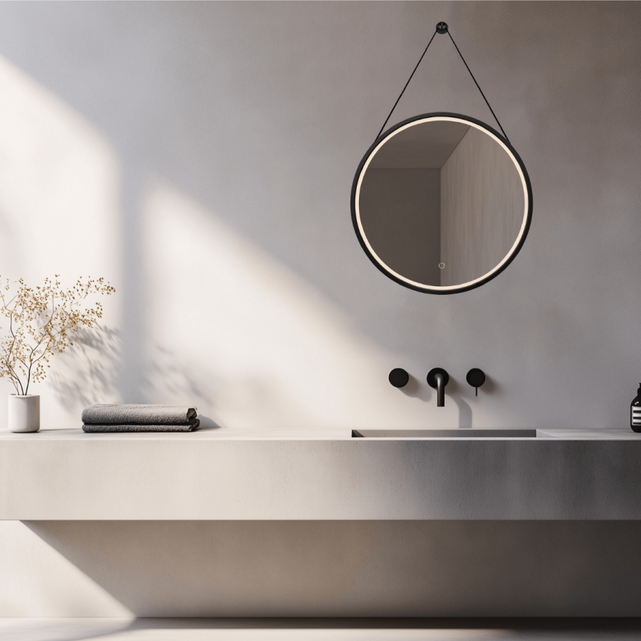 MIRROR WITH LED LIGHT 15W 3000K-4000K ROUND TOUCH DIMMING SWITCH BLACK MATT  IP44