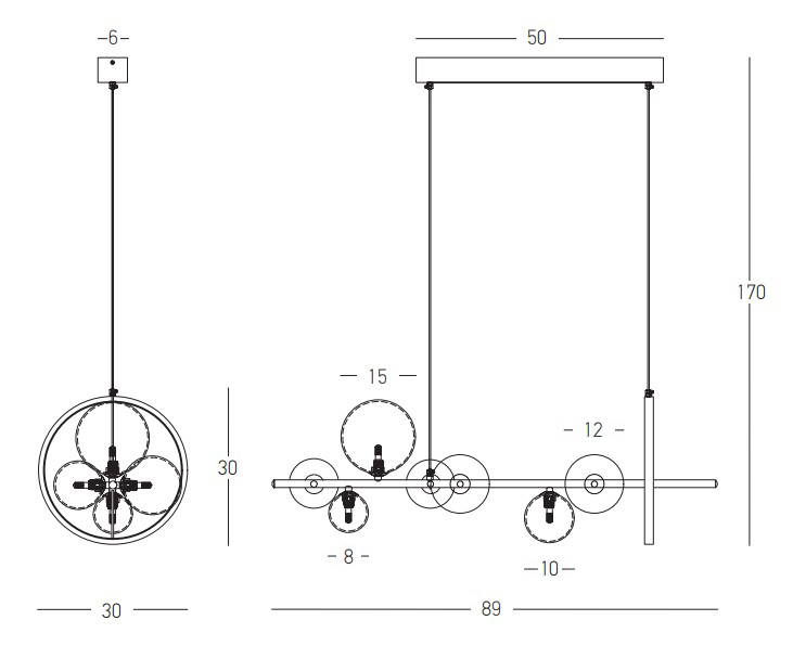 PENDANT LED LIGHT 14W + 7XG9 METAL-GLASS BLACK