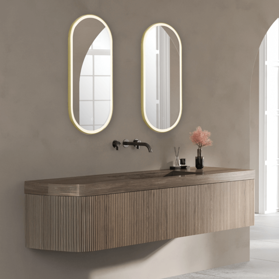 MIRROR WITH LED LIGHT 18W 3000K-4000K TOUCH DIMMING SWITCH ANODIZED GOLD IP44