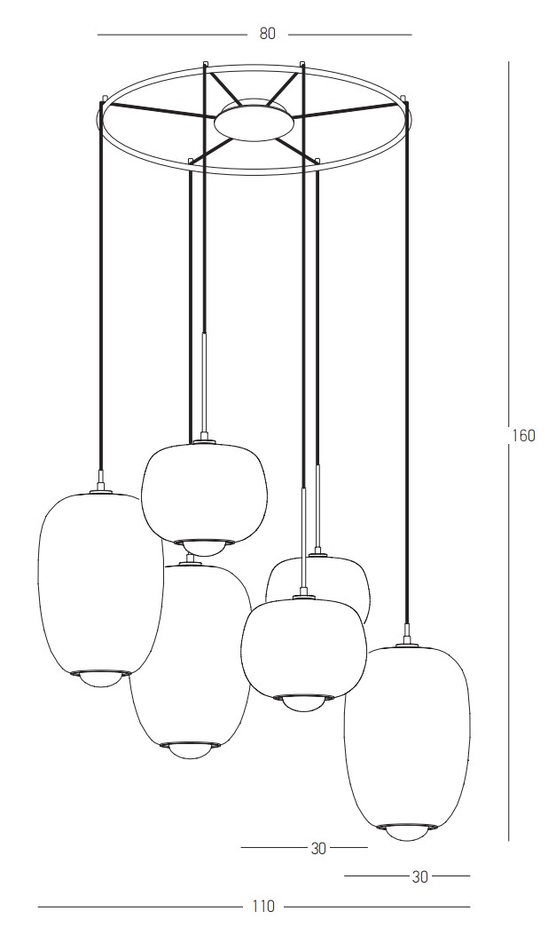 PENDANT LIGHT 6XG9 SMOKED GLASS -GOLD MATT