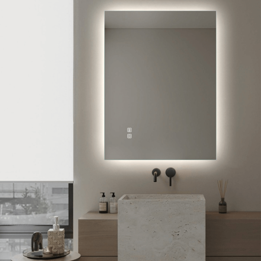 MIRROR WITH LED LIGHT 20W 3000K-4000K RECTANGLE BACK LIGHT TOUCH DIMMING & ANTIFOG SWITCHES IP44