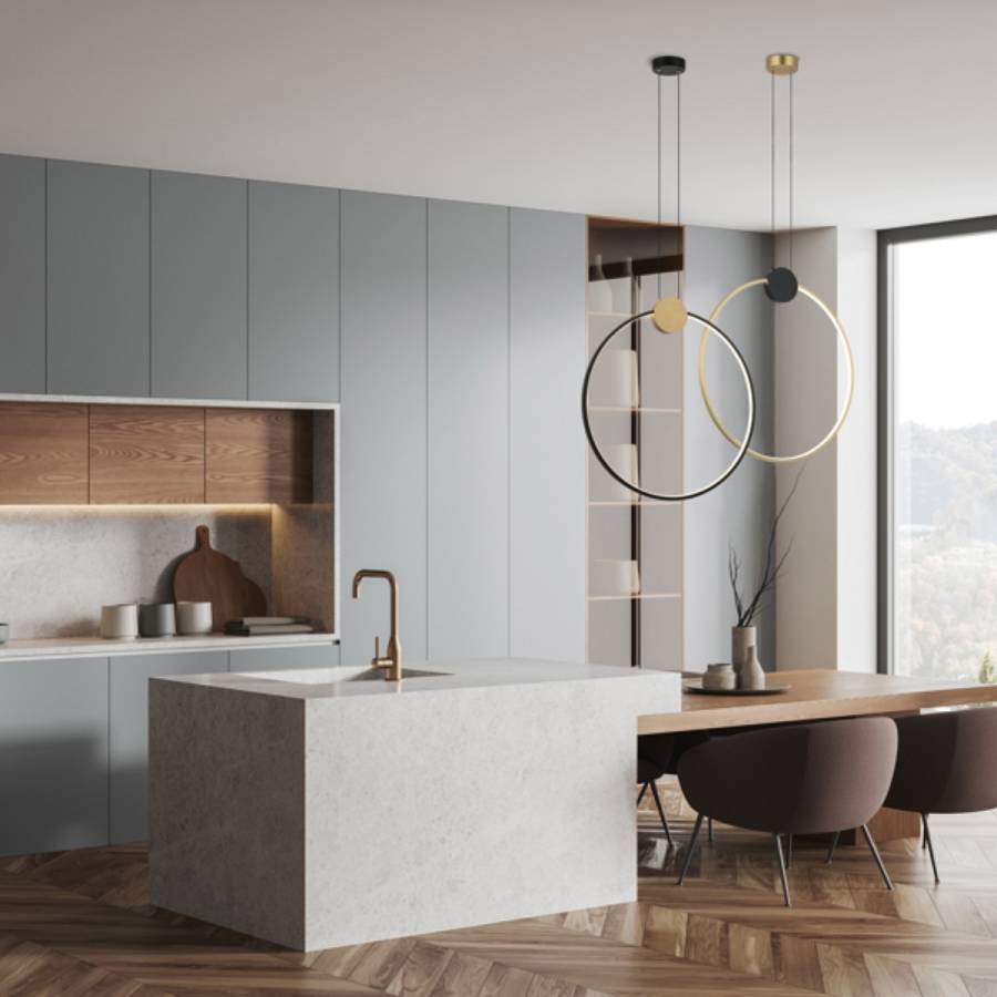 PENDANT LED LIGHT 24W 3000K ALUMINIUM-SILICON,GOLD-BLACK RING