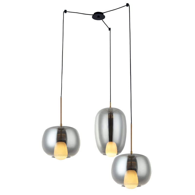 PENDANT LIGHT 3XG9 SMOKED GLASS -GOLD MATT