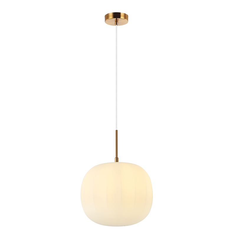 GLASS PENDANT LAMP 40W  1X E27  FROST WHITE GLASS  &ANCIENT BRASS