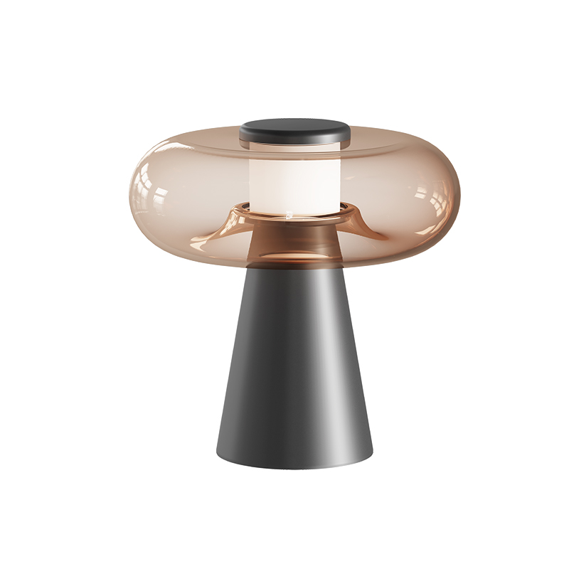 TABLE LED LIGHT 18W 3000K BLACK MATT, TOUCH DIM - TAWNY GLASS