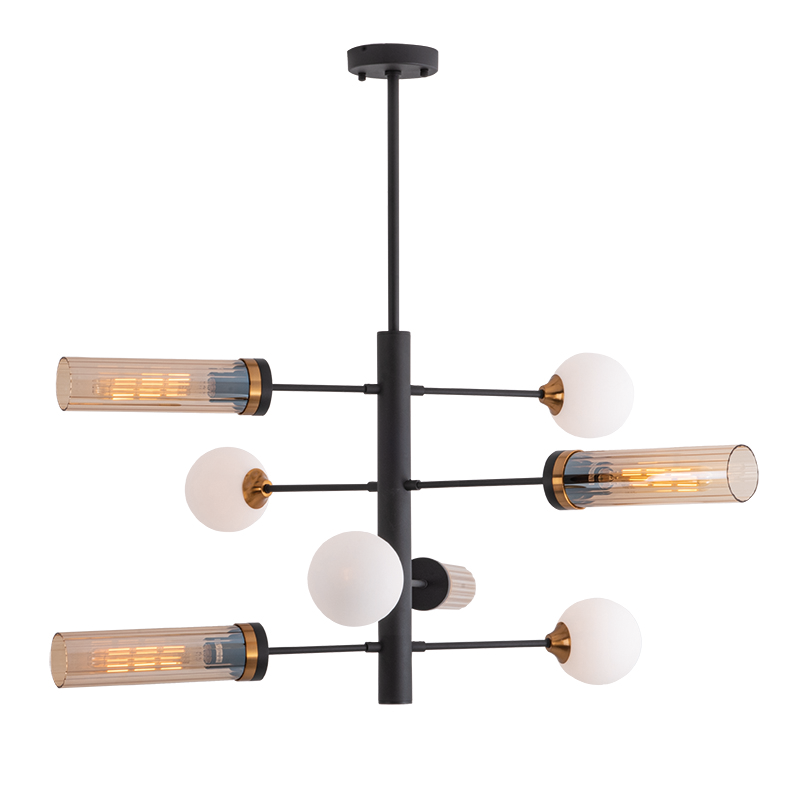 PENDANT LIGHT  4XG9& 4XE27 OPAL GLASS  BLACK - ANTIQUE BRASS