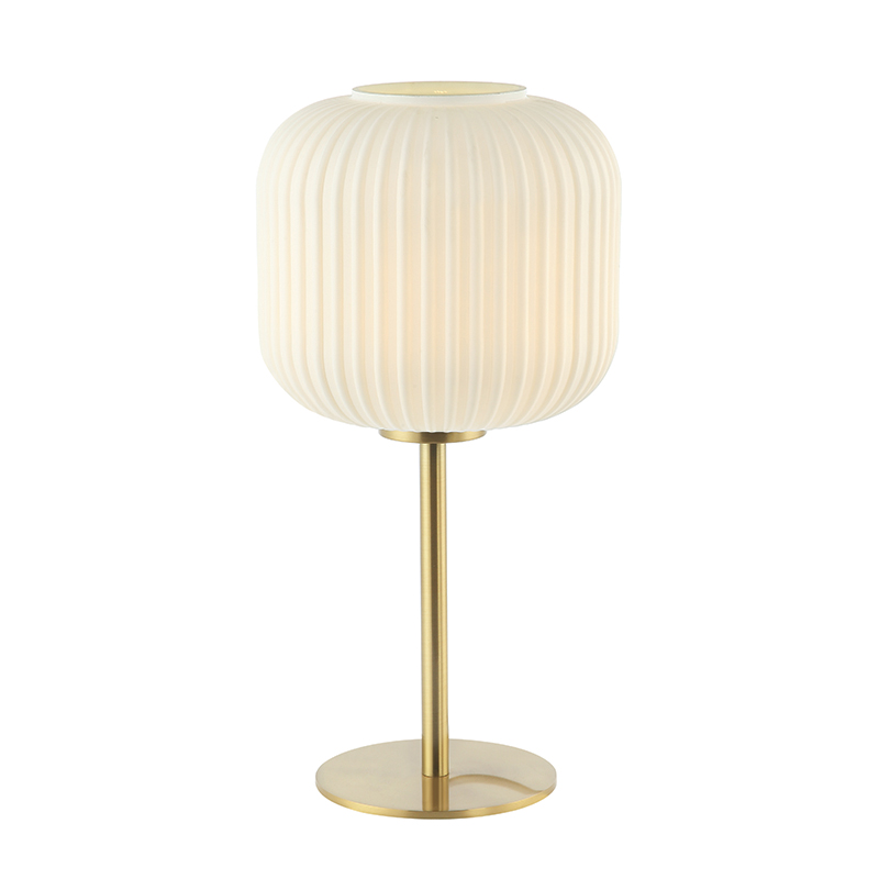 TABLE LAMP E27 MAX 25W GLASS MATERIAL WHITE & BRASS  ON/OFF SWITCH