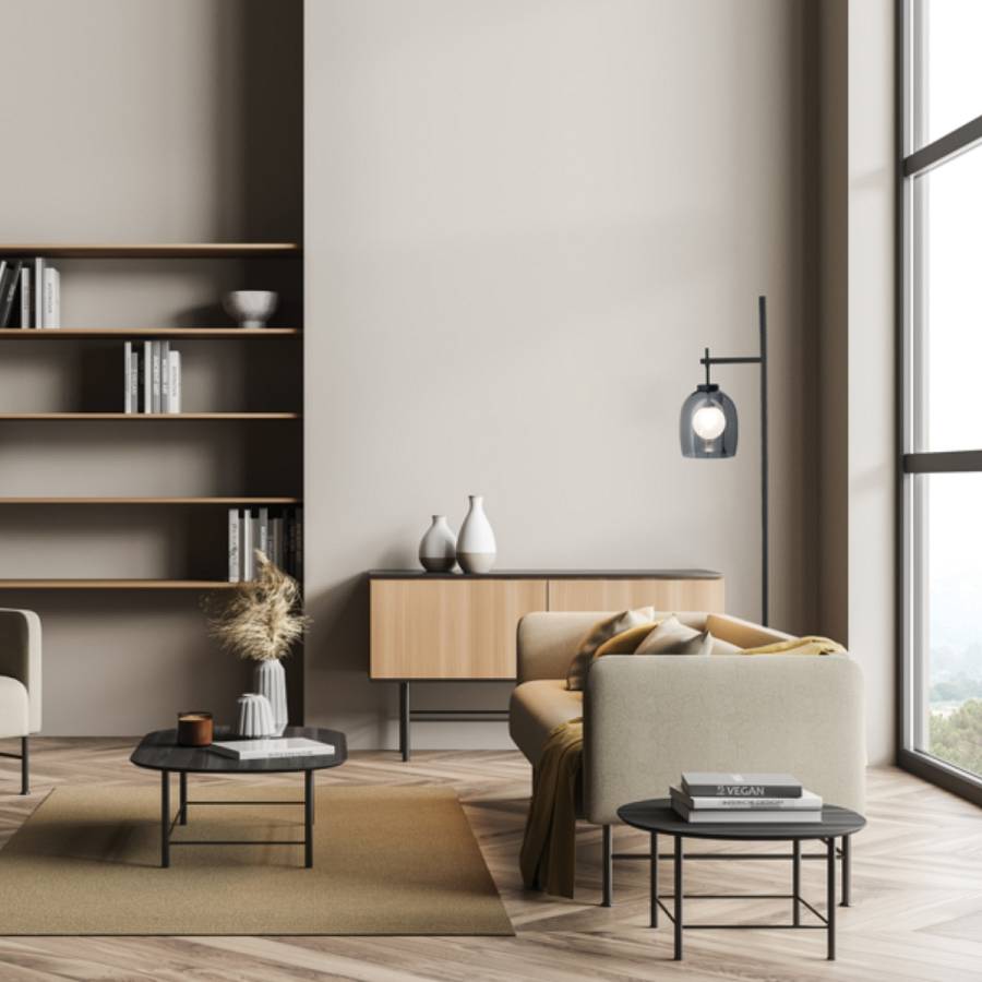 FLOOR LAMP G9 SMOKE-OPAL GLASS / BLACK MARBLE