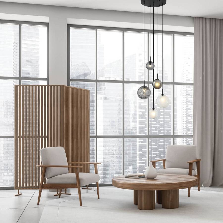 PENDANT LIGHT 5XG9 MAX 5W METAL-GLASS, CLEAR-FROST WHITE-SMOKED