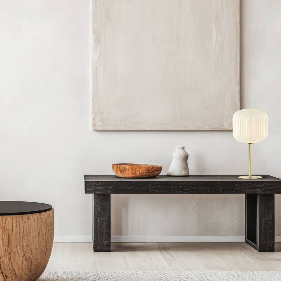 TABLE LAMP E27 MAX 25W GLASS MATERIAL WHITE & BRASS  ON/OFF SWITCH