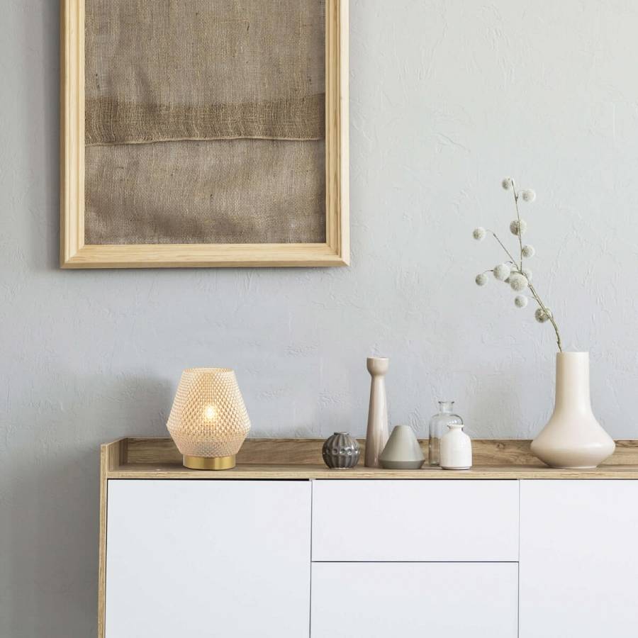 TABLE LAMP E27 MAX 25W GLASS  COGNAC&BRASS ON/OFF SWITCH