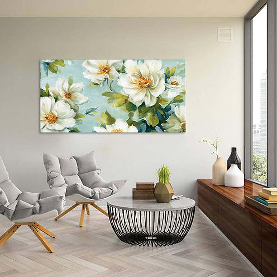 WA062 - Πίνακας λευκά λουλούδια σε γαλάζιο φόντο (ΑΚΟΛΟΥΘΕΙ ΒΙΝΤΕΟ)