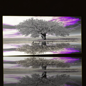 BDL071 - Πίνακας ασημένιο δέντρο με μοβ λεπτομέρειες