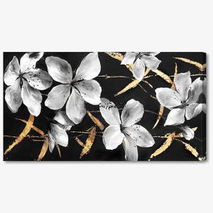 M288 - Πίνακας λευκά λουλούδια σε μαύρο φόντο