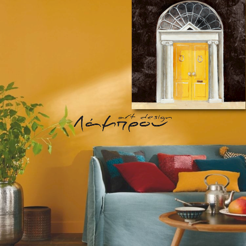 M629 - Πίνακας κίτρινη πόρτα σε μαύρο φόντο