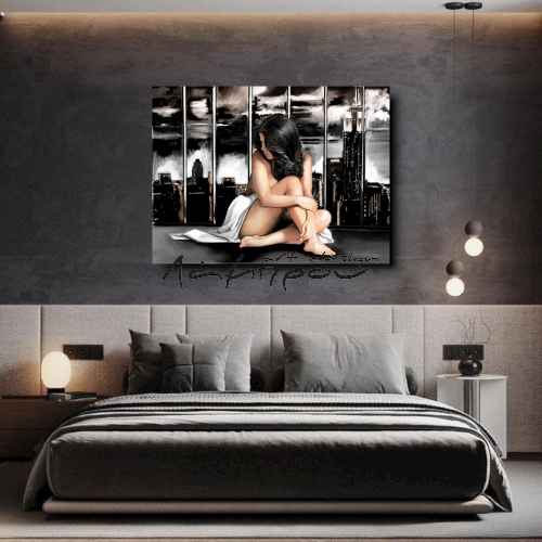 M669 - Πίνακας γυμνή γυναίκα με φόντο ουρανοξύστες